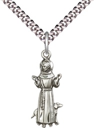 [5905SS/24S] Sterling Silver Saint Francis Pendant on a 24 inch Light Rhodium Heavy Curb chain