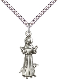 [5905SS/24SS] Sterling Silver Saint Francis Pendant on a 24 inch Sterling Silver Heavy Curb chain