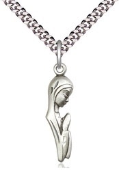 [5907SS/24S] Sterling Silver Madonna Pendant on a 24 inch Light Rhodium Heavy Curb chain