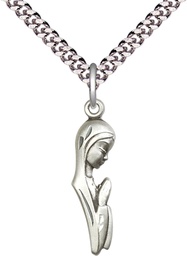 [5907SS/24S] Sterling Silver Madonna Pendant on a 24 inch Light Rhodium Heavy Curb chain