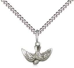 [5911SS/18S] Sterling Silver Holy Spirit Pendant on a 18 inch Light Rhodium Light Curb chain