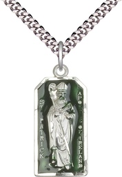 [5914ESS/24S] Sterling Silver Saint Patrick Pendant on a 24 inch Light Rhodium Heavy Curb chain