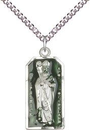 [5914ESS/24SS] Sterling Silver Saint Patrick Pendant on a 24 inch Sterling Silver Heavy Curb chain