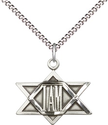 [5917SS/18S] Sterling Silver I Am / Star of David Pendant on a 18 inch Light Rhodium Light Curb chain