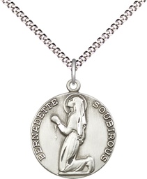 [5919SS/18S] Sterling Silver Saint Bernadette Pendant on a 18 inch Light Rhodium Light Curb chain