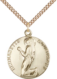 [5920GF/24GF] 14kt Gold Filled Saint Bernadette Pendant on a 24 inch Gold Filled Heavy Curb chain