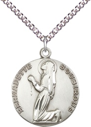 [5920SS/24SS] Sterling Silver Saint Bernadette Pendant on a 24 inch Sterling Silver Heavy Curb chain