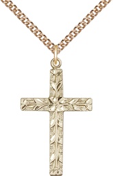 [5921GF/24GF] 14kt Gold Filled Cross Pendant on a 24 inch Gold Filled Heavy Curb chain