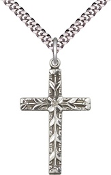 [5921SS/24S] Sterling Silver Cross Pendant on a 24 inch Light Rhodium Heavy Curb chain