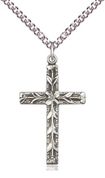 [5921SS/24SS] Sterling Silver Cross Pendant on a 24 inch Sterling Silver Heavy Curb chain