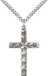 [5921SS/24SS] Sterling Silver Cross Pendant on a 24 inch Sterling Silver Heavy Curb chain