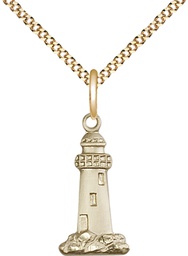 [5922GF/18G] 14kt Gold Filled Lighthouse Pendant on a 18 inch Gold Plate Light Curb chain