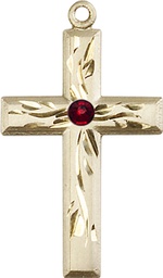 [5924GF-STN1] 14kt Gold Filled Cross Medal with a 3mm Garnet Swarovski stone