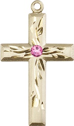 [5924GF-STN10] 14kt Gold Filled Cross Medal with a 3mm Rose Swarovski stone