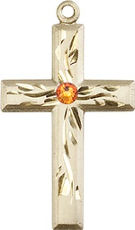 [5924GF-STN11] 14kt Gold Filled Cross Medal with a 3mm Topaz Swarovski stone