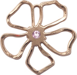 [5109KT-STN6] 14kt Gold Five Petal Flower Medal with a 3mm Light Amethyst Swarovski stone