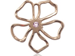 [5109KT-STN6] 14kt Gold Five Petal Flower Medal with a 3mm Light Amethyst Swarovski stone