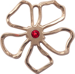 [5109KT-STN7] 14kt Gold Five Petal Flower Medal with a 3mm Ruby Swarovski stone