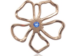 [5109KT-STN9] 14kt Gold Five Petal Flower Medal with a 3mm Sapphire Swarovski stone