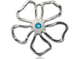 [5109SS-STN12] Sterling Silver Five Petal Flower Medal with a 3mm Zircon Swarovski stone