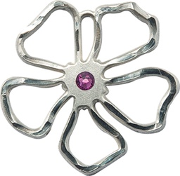 [5109SS-STN2] Sterling Silver Five Petal Flower Medal with a 3mm Amethyst Swarovski stone