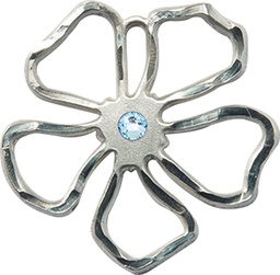 [5109SS-STN3] Sterling Silver Five Petal Flower Medal with a 3mm Aqua Swarovski stone