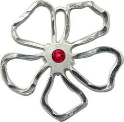 [5109SS-STN7] Sterling Silver Five Petal Flower Medal with a 3mm Ruby Swarovski stone