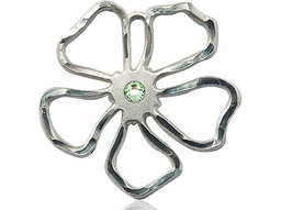 [5109SS-STN8] Sterling Silver Five Petal Flower Medal with a 3mm Peridot Swarovski stone