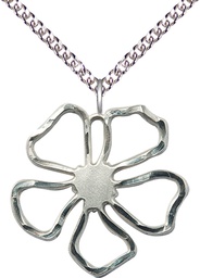 [5109SS/24SS] Sterling Silver Five Petal Flower Pendant on a 24 inch Sterling Silver Heavy Curb chain