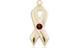 [5150GF-STN1] 14kt Gold Filled Cancer Awareness Medal with a 3mm Garnet Swarovski stone