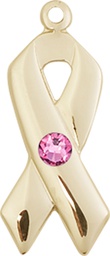 [5150GF-STN10] 14kt Gold Filled Cancer Awareness Medal with a 3mm Rose Swarovski stone