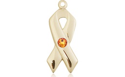 [5150GF-STN11] 14kt Gold Filled Cancer Awareness Medal with a 3mm Topaz Swarovski stone