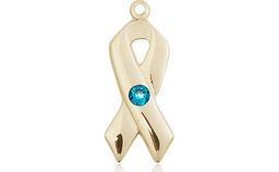 [5150GF-STN12] 14kt Gold Filled Cancer Awareness Medal with a 3mm Zircon Swarovski stone