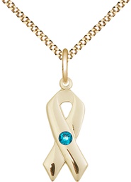 [5150GF-STN12/18G] 14kt Gold Filled Cancer Awareness Pendant with a 3mm Zircon Swarovski stone on a 18 inch Gold Plate Light Curb chain