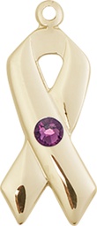 [5150GF-STN2] 14kt Gold Filled Cancer Awareness Medal with a 3mm Amethyst Swarovski stone