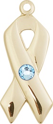 [5150GF-STN3] 14kt Gold Filled Cancer Awareness Medal with a 3mm Aqua Swarovski stone