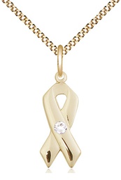 [5150GF-STN4/18G] 14kt Gold Filled Cancer Awareness Pendant with a 3mm Crystal Swarovski stone on a 18 inch Gold Plate Light Curb chain