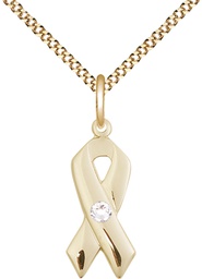 [5150GF-STN4/18G] 14kt Gold Filled Cancer Awareness Pendant with a 3mm Crystal Swarovski stone on a 18 inch Gold Plate Light Curb chain