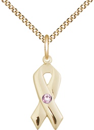 [5150GF-STN6/18G] 14kt Gold Filled Cancer Awareness Pendant with a 3mm Light Amethyst Swarovski stone on a 18 inch Gold Plate Light Curb chain