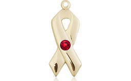 [5150GF-STN7] 14kt Gold Filled Cancer Awareness Medal with a 3mm Ruby Swarovski stone