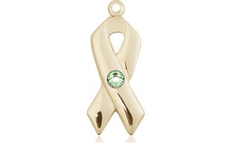 [5150GF-STN8] 14kt Gold Filled Cancer Awareness Medal with a 3mm Peridot Swarovski stone
