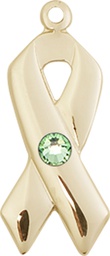 [5150GF-STN8] 14kt Gold Filled Cancer Awareness Medal with a 3mm Peridot Swarovski stone