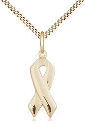 [5150GF/18G] 14kt Gold Filled Cancer Awareness Pendant on a 18 inch Gold Plate Light Curb chain