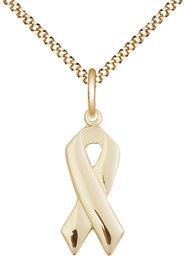 [5150GF/18G] 14kt Gold Filled Cancer Awareness Pendant on a 18 inch Gold Plate Light Curb chain