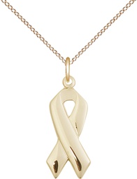 [5150GF/18GF] 14kt Gold Filled Cancer Awareness Pendant on a 18 inch Gold Filled Light Curb chain