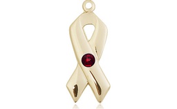 [5150KT-STN1] 14kt Gold Cancer Awareness Medal with a 3mm Garnet Swarovski stone