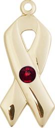 [5150KT-STN1] 14kt Gold Cancer Awareness Medal with a 3mm Garnet Swarovski stone