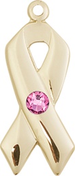 [5150KT-STN10] 14kt Gold Cancer Awareness Medal with a 3mm Rose Swarovski stone