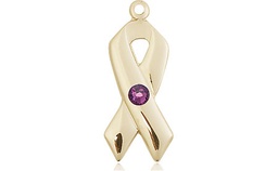 [5150KT-STN2] 14kt Gold Cancer Awareness Medal with a 3mm Amethyst Swarovski stone