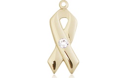 [5150KT-STN4] 14kt Gold Cancer Awareness Medal with a 3mm Crystal Swarovski stone
